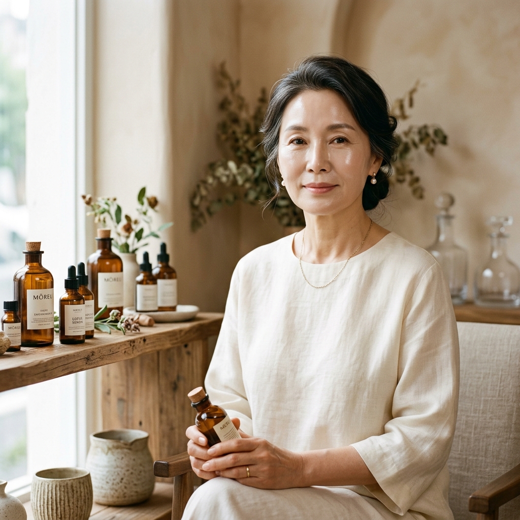 Mujer coreana con piel de porcelana