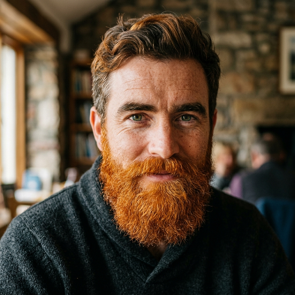 Hombre irlandés con barba anaranjada